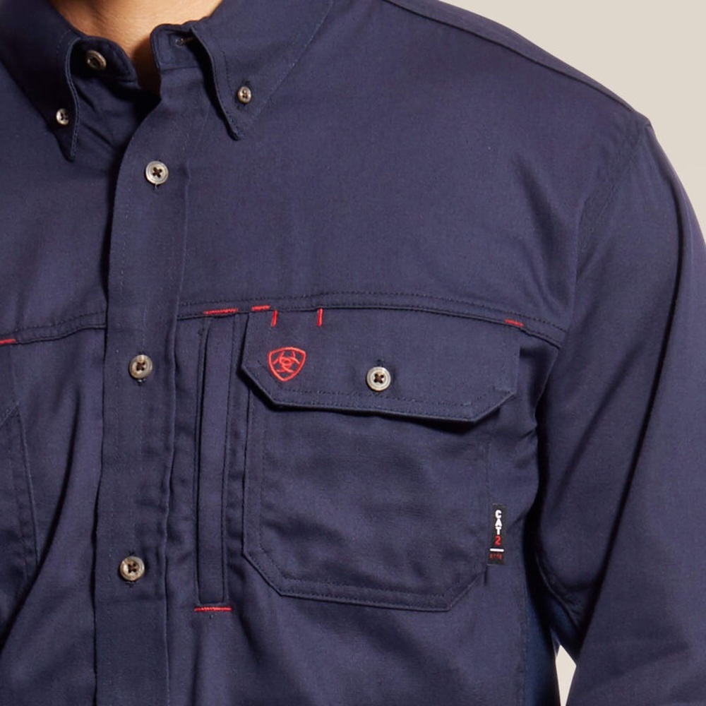Ariat FR‎ Solid Vent Work Shirt Long Sleeve Navy Blue Cat 2 NWT - Picture 13 of 14